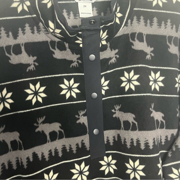 Duluth Trading Fleece 1/4 Snap Pullover Long Sleeve 2X Snow Moose Black Gray - Picture 5 of 9